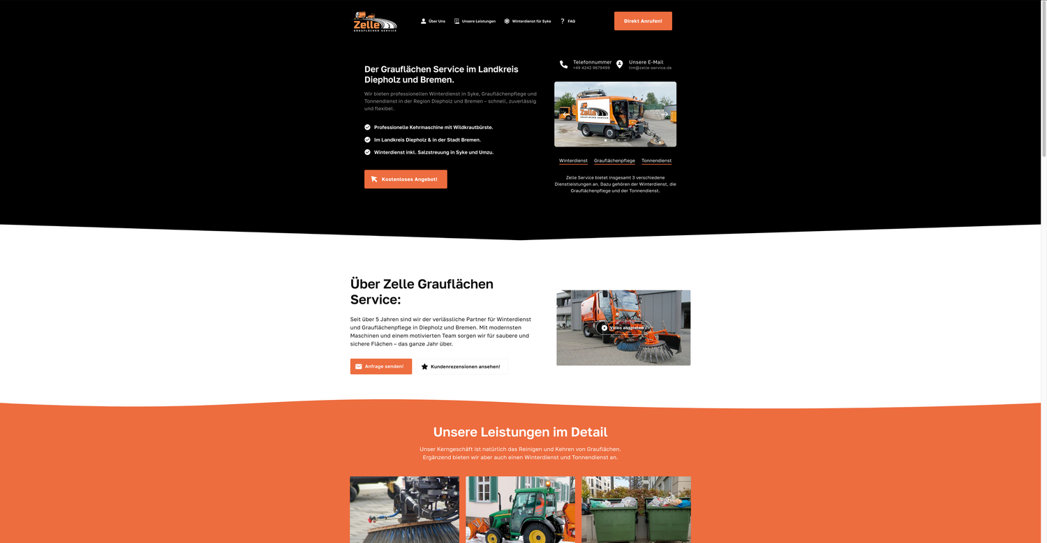 Zelle Grauflächen Service Website erstellt von Printhaus